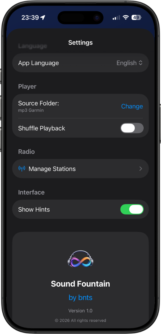 Sound Fountain iOS Settings